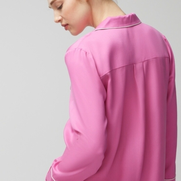 Soma Pajama Woven Set Long Sleeve Notch Collar Top Matching Pants Pink Sz L EUC - Picture 2 of 8